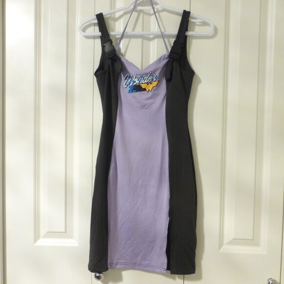 DC comics Wonder Woman dark gray/light purple colour block mini dress - Picture 1 of 13